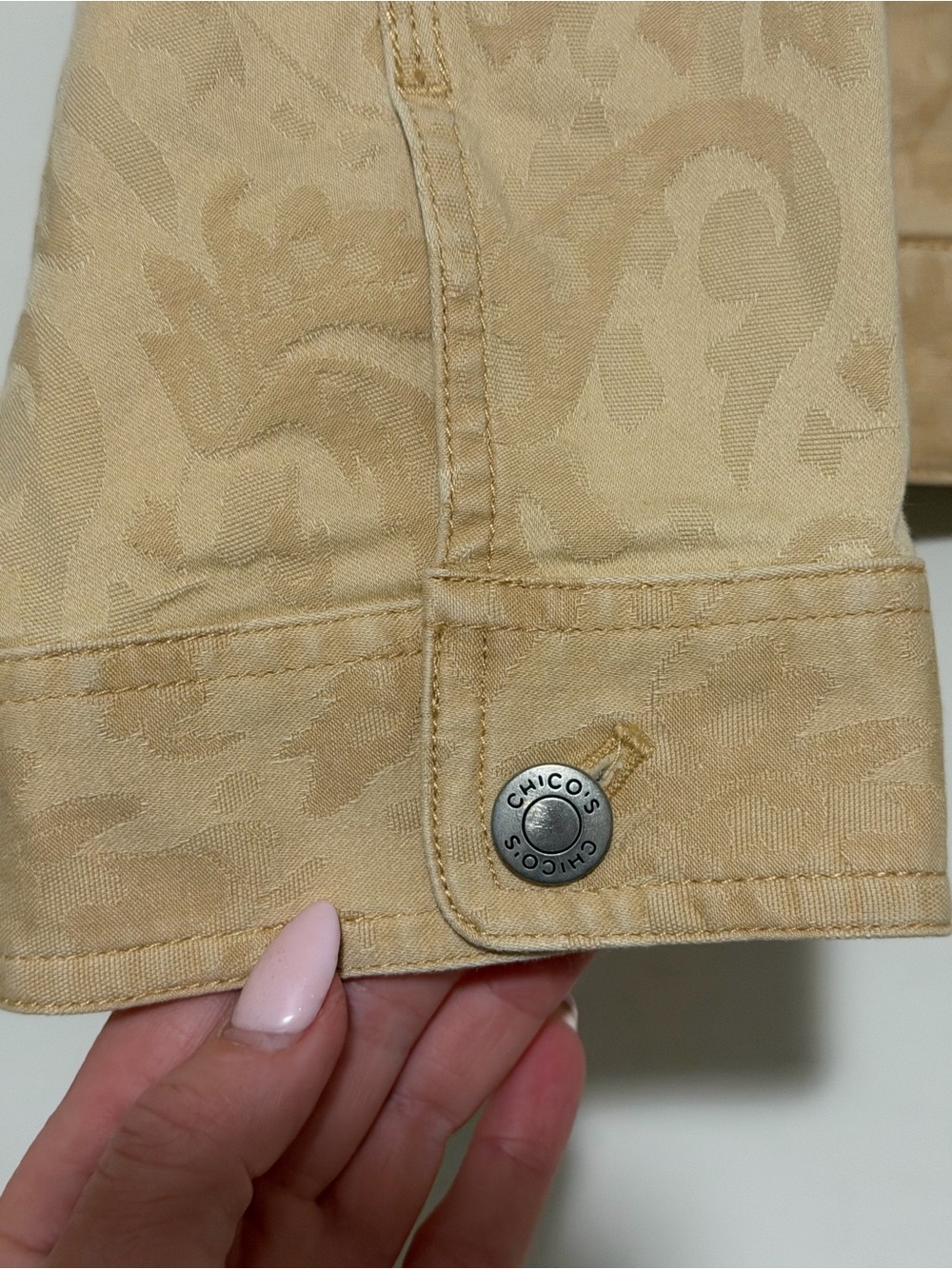 Chico's Light Gold/Yellow Jacquard Zip Denim Jacket - Picture 6 of 9